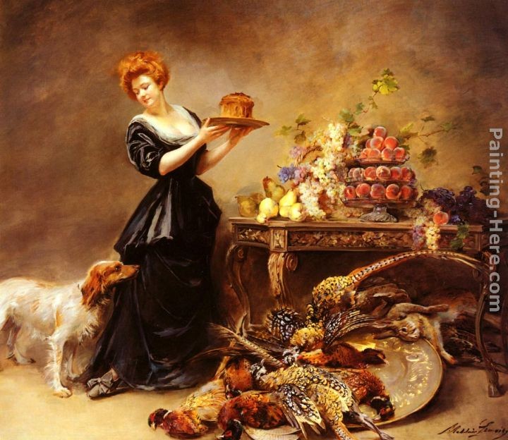 Madeleine Jeanne Lemaire Allegorie De L'Automne La Duchesse De Gramont Presente Un Etalage De Fruits Et De Giber